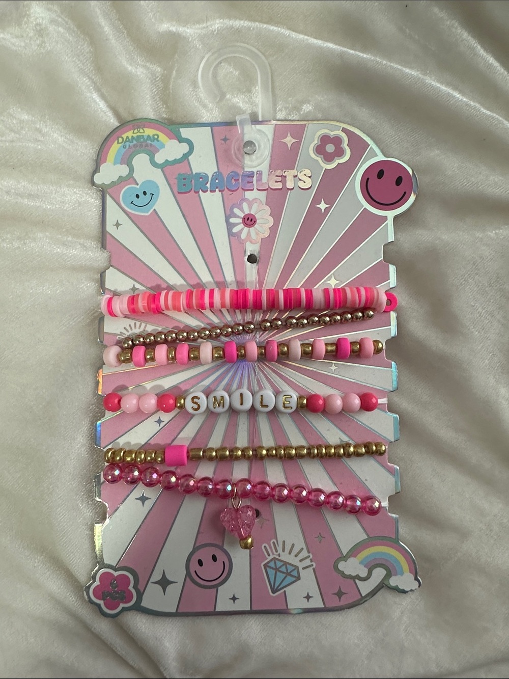 T.J.Maxx Pink & Gold Kids Smile Beaded Bracelet Set